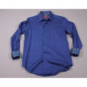 Robert Graham Shirt Mens Blue Geometric Check Flip Cuff Long Sleeve Button Up S